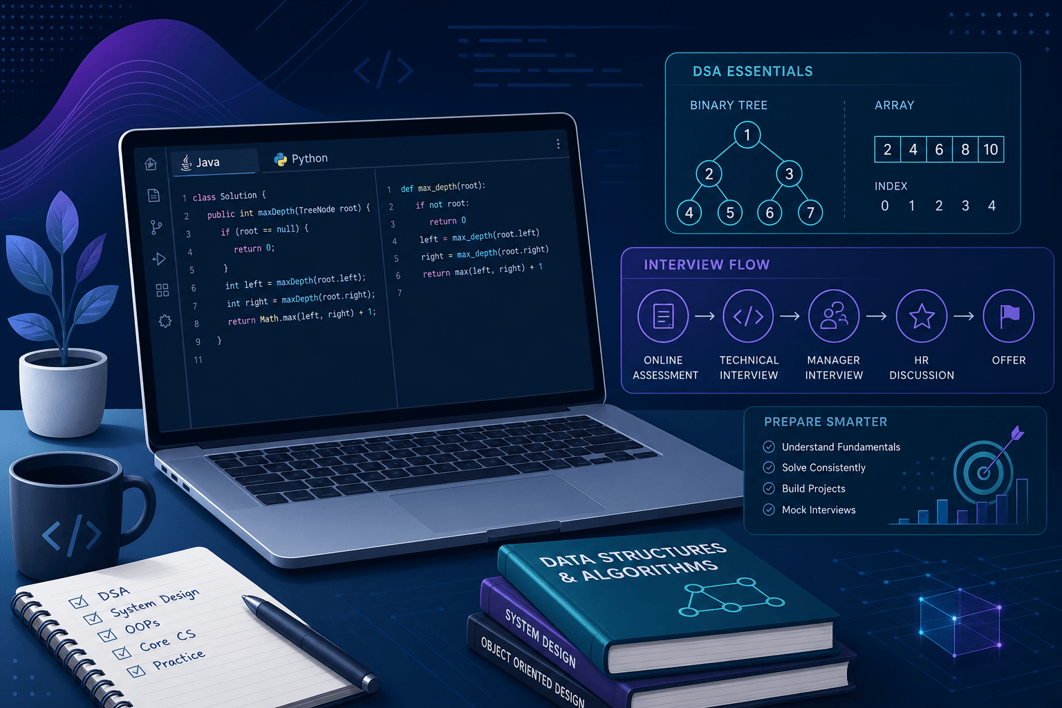 Wipro Software Engineer interview preparation guide 2026 — NLTH online test, DSA coding, OOP, DBMS, OS, project discussion, and HR interview for engineering roles in India