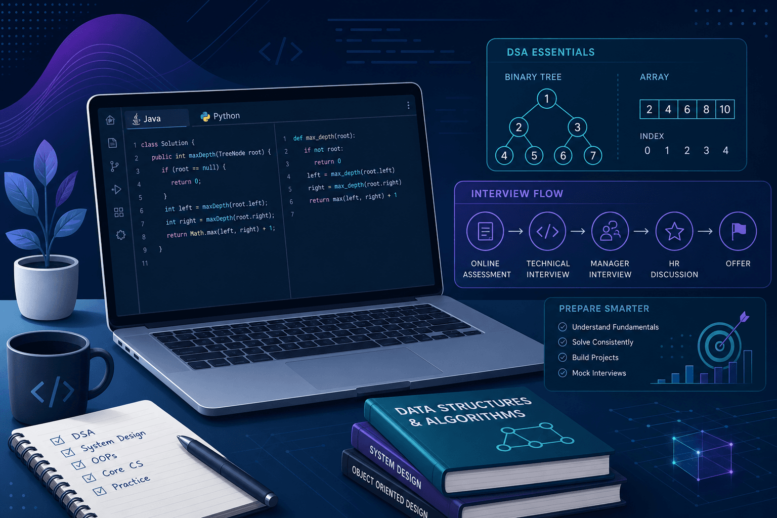 Wipro Software Engineer interview preparation guide 2026 — NLTH online test, DSA coding, OOP, DBMS, OS, project discussion, and HR interview for engineering roles in India